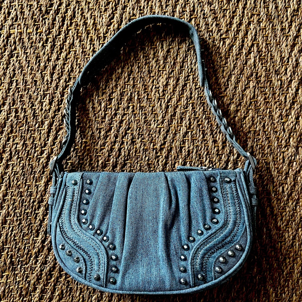 Zara Studded Denim Shoulder Bag